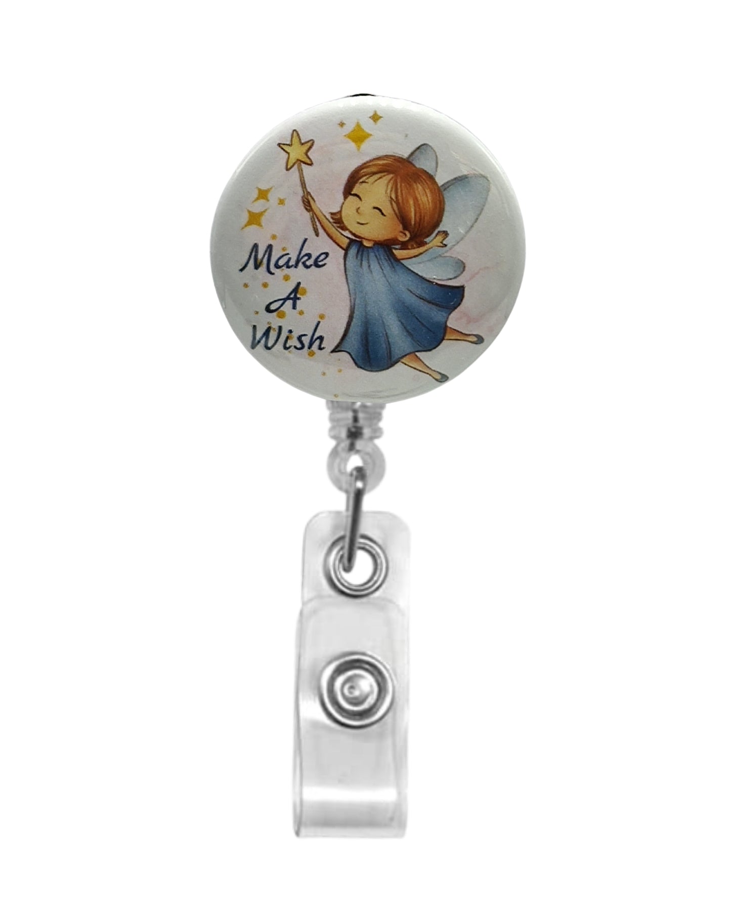 Retractable Badge Reel ID Name Holder with Bulldog Alligator Clip | Angel Fairy