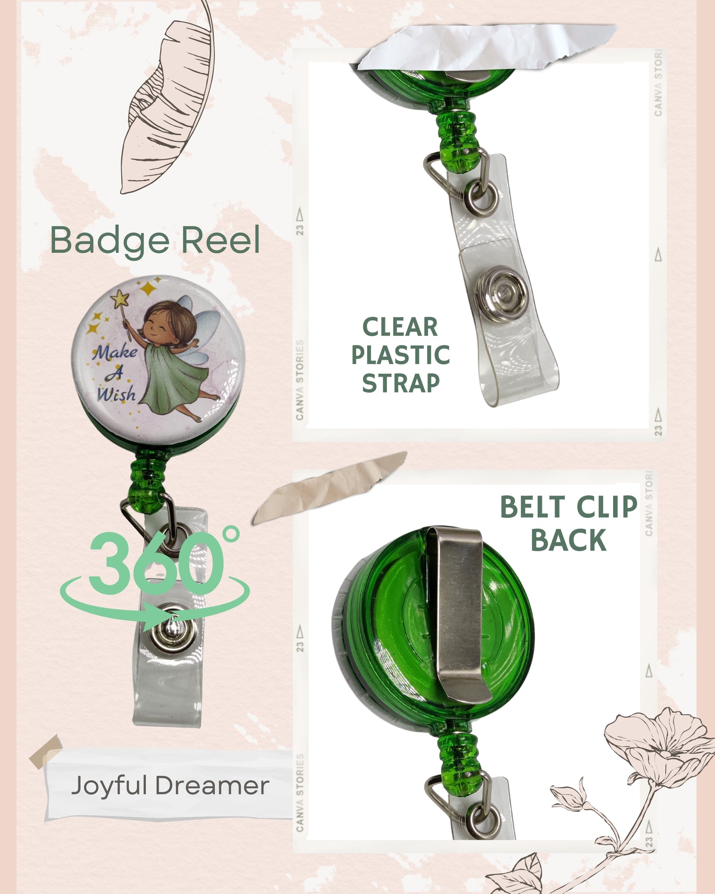 Retractable Badge Reel ID Name Holder with Belt Clip | Fantasy Fairy Themed