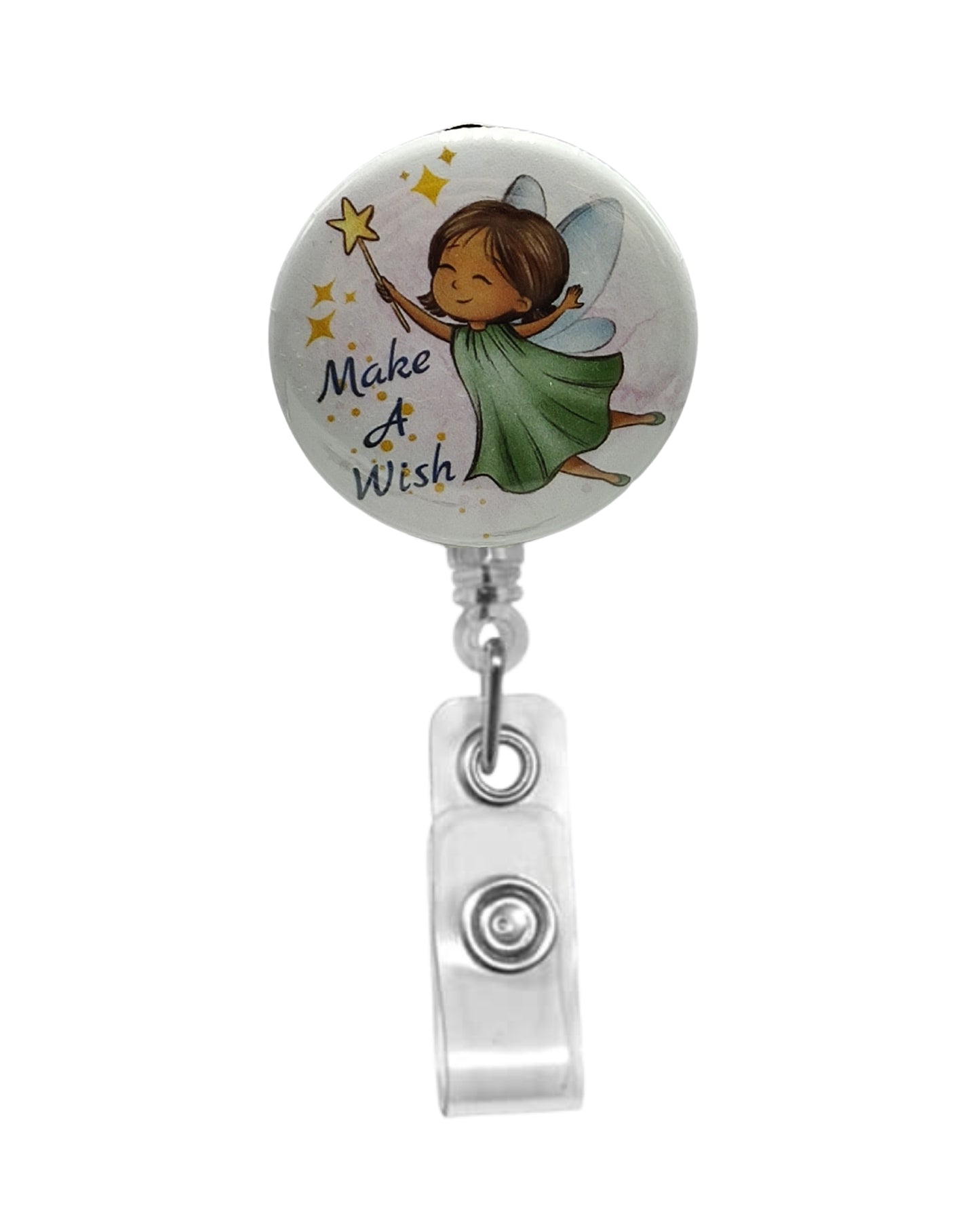 Retractable Badge Reel ID Name Holder with Bulldog Alligator Clip | Angel Fairy