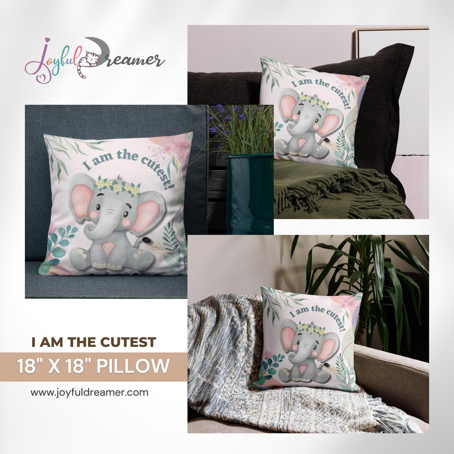 Premium Pillow | 18″×18″, 20″×12″, 22″×22″ | I am the cutest Elephant