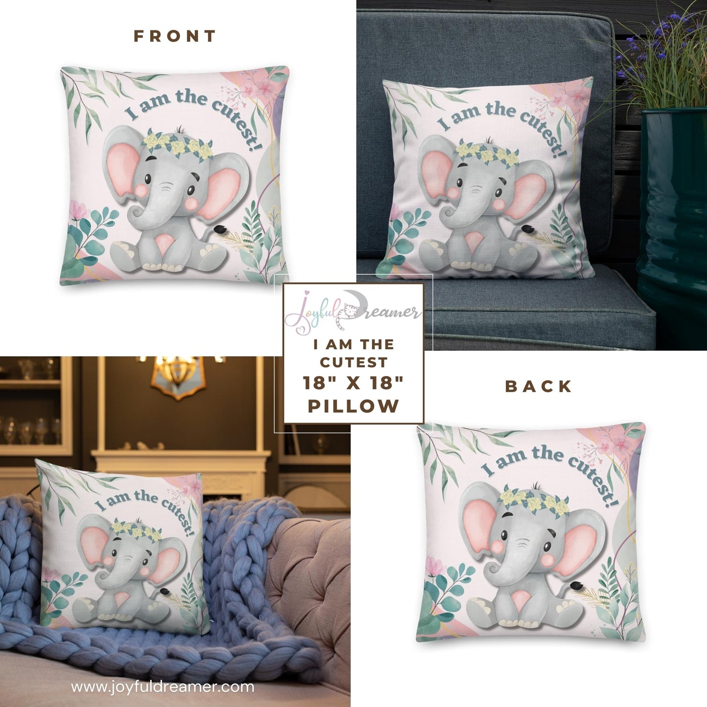 Premium Pillow | 18″×18″, 20″×12″, 22″×22″ | I am the cutest Elephant