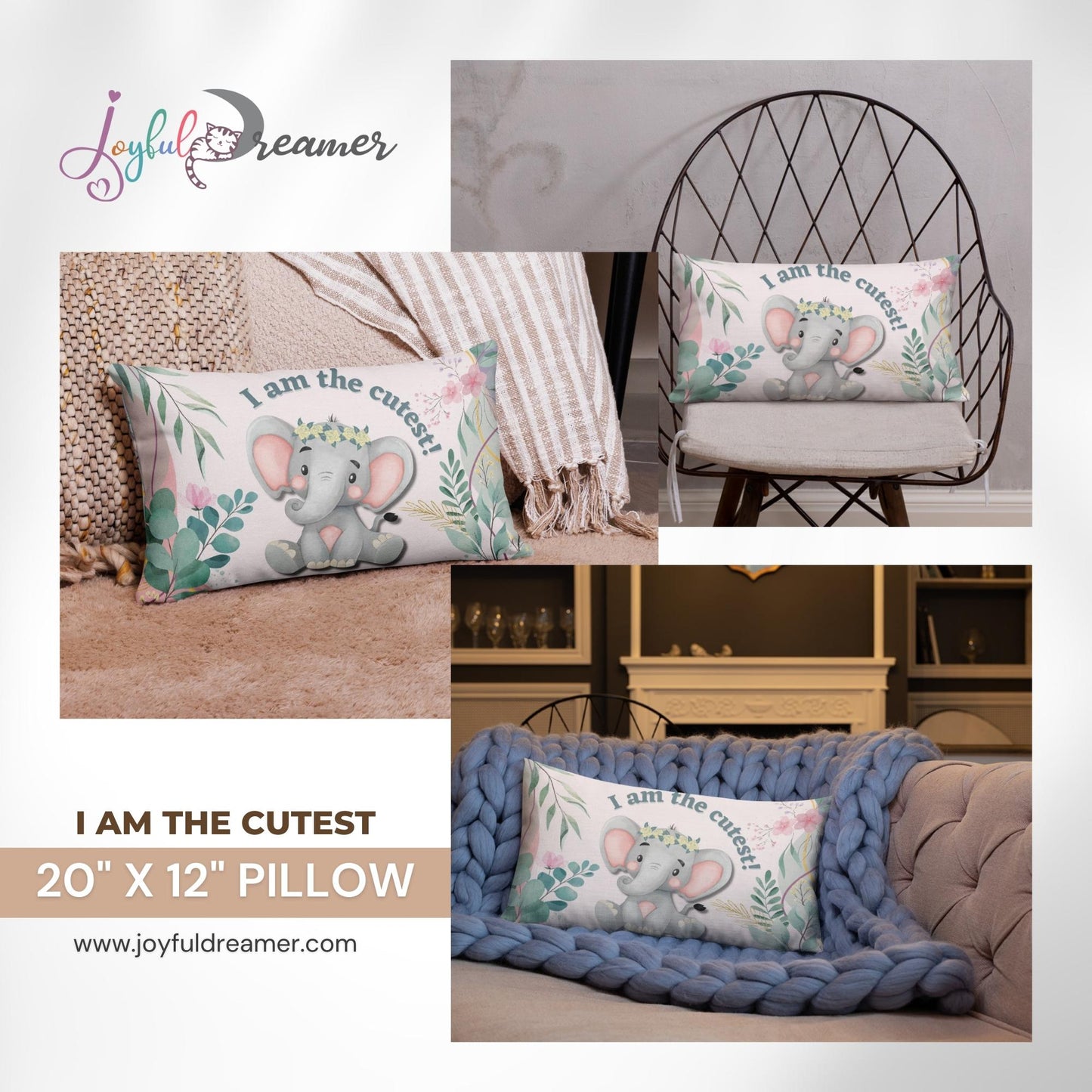 Premium Pillow | 18″×18″, 20″×12″, 22″×22″ | I am the cutest Elephant