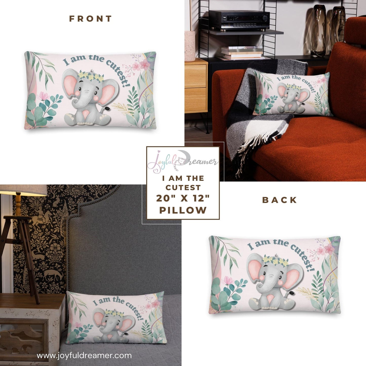 Premium Pillow | 18″×18″, 20″×12″, 22″×22″ | I am the cutest Elephant