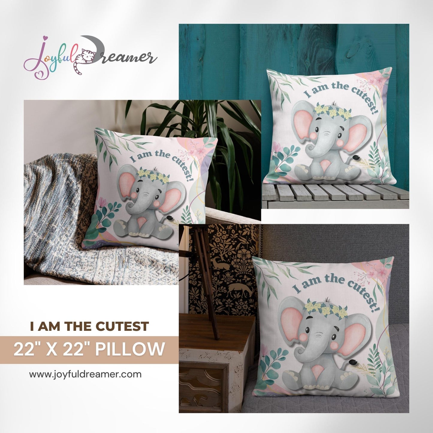 Premium Pillow | 18″×18″, 20″×12″, 22″×22″ | I am the cutest Elephant