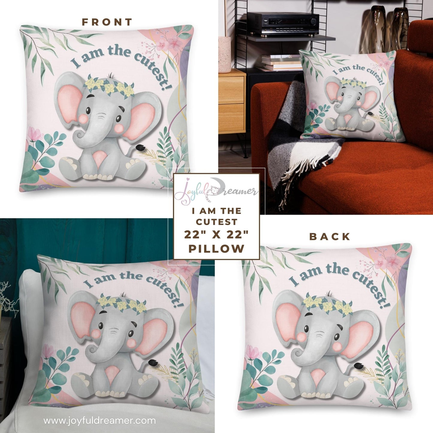 Premium Pillow | 18″×18″, 20″×12″, 22″×22″ | I am the cutest Elephant