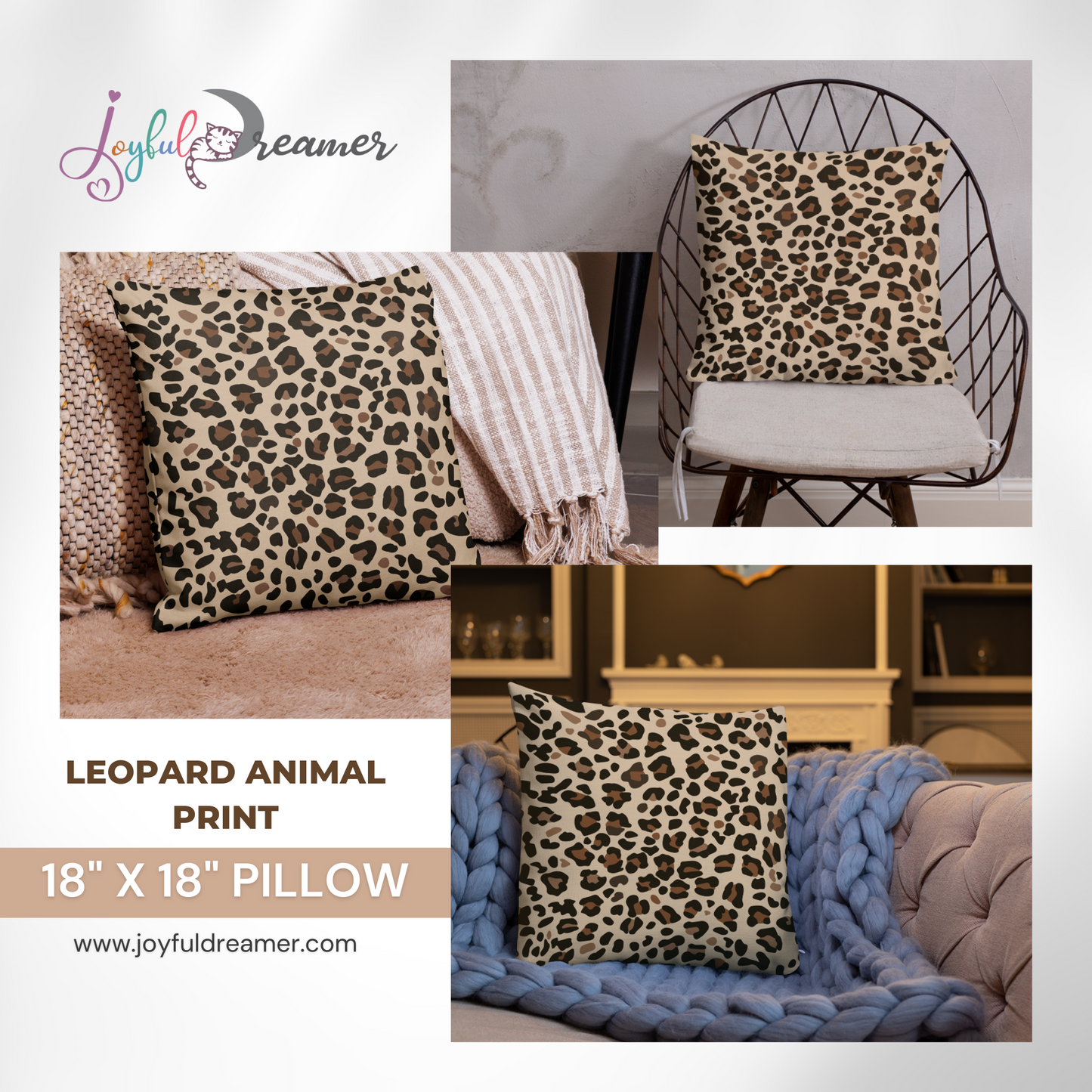 Premium Pillow | 18″×18″, 20″×12″, 22″×22″ | Leopard Animal Print