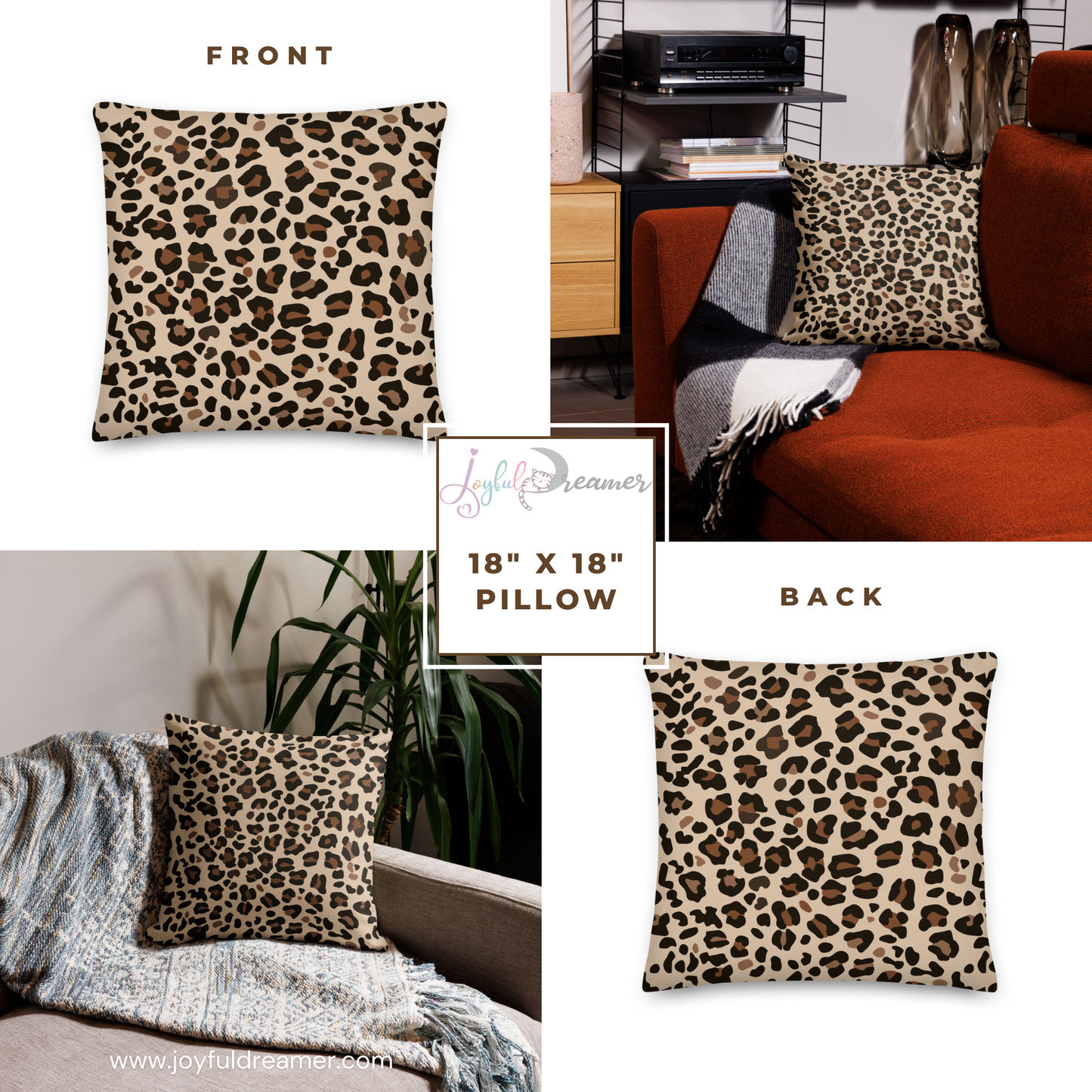 Premium Pillow | 18″×18″, 20″×12″, 22″×22″ | Leopard Animal Print