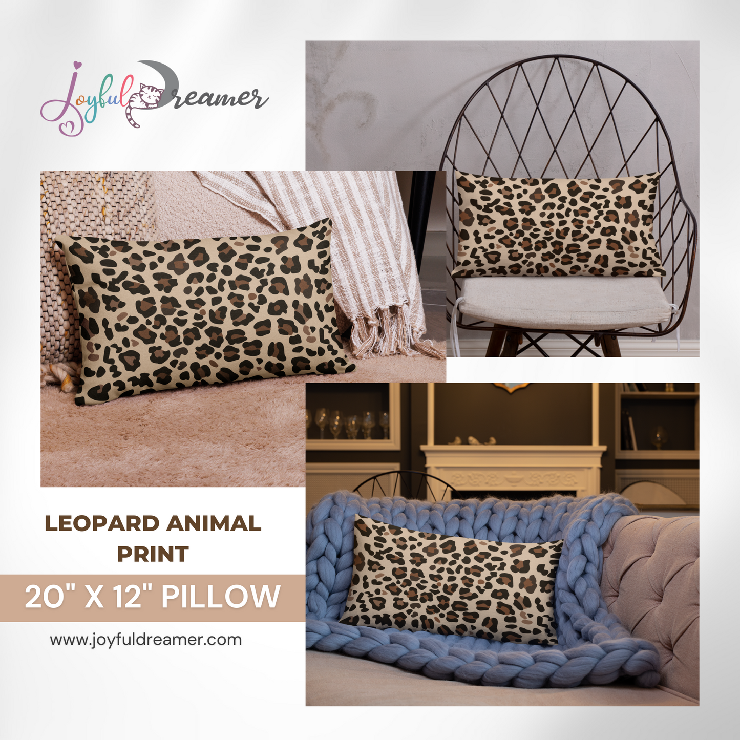 Premium Pillow | 18″×18″, 20″×12″, 22″×22″ | Leopard Animal Print