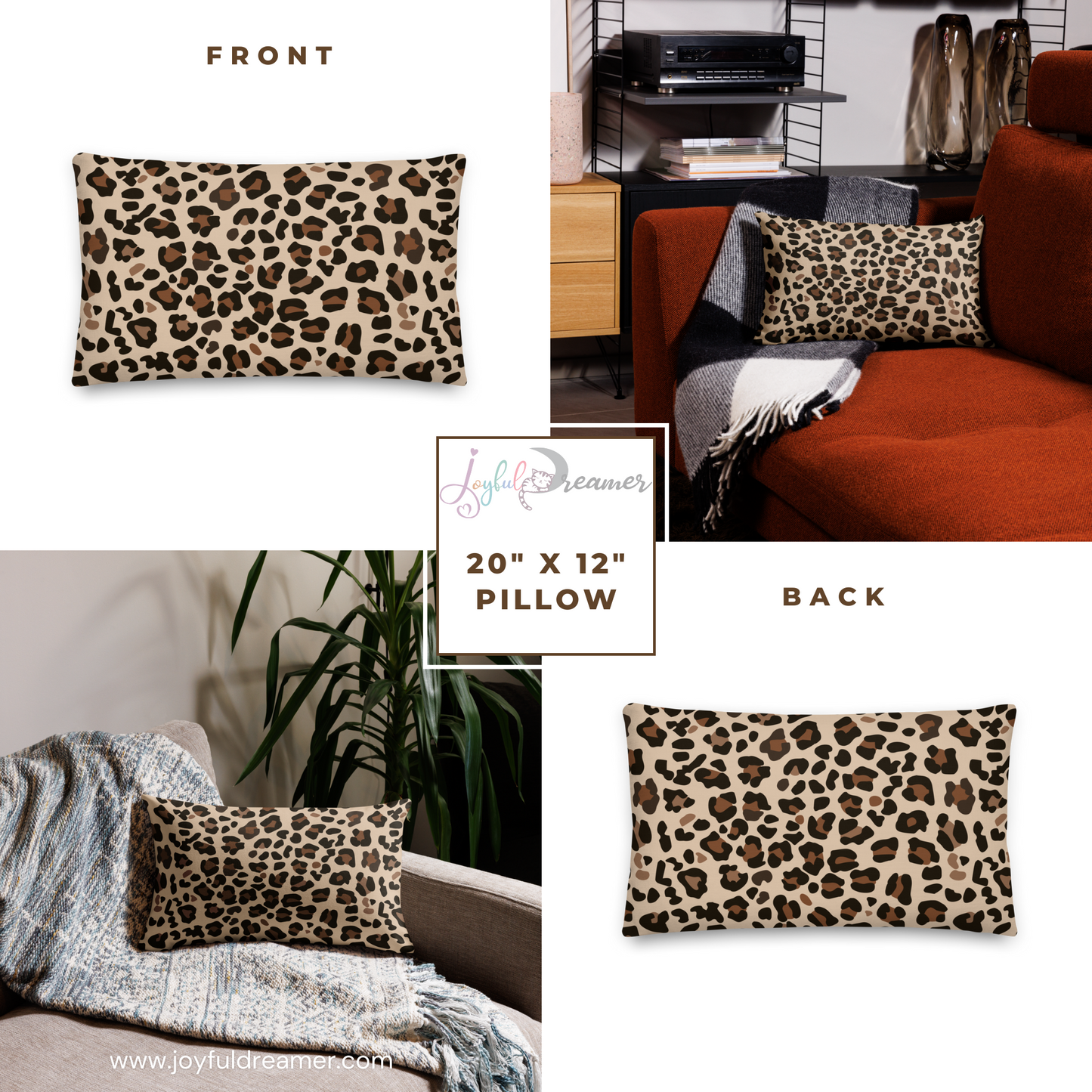 Premium Pillow | 18″×18″, 20″×12″, 22″×22″ | Leopard Animal Print