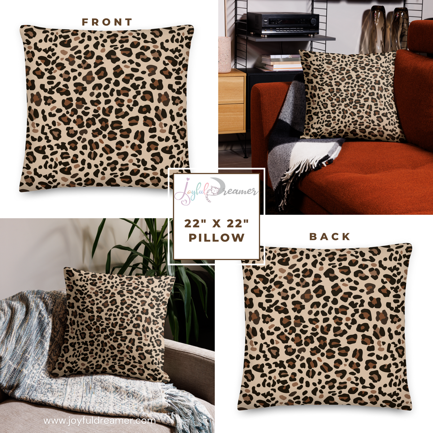 Premium Pillow | 18″×18″, 20″×12″, 22″×22″ | Leopard Animal Print