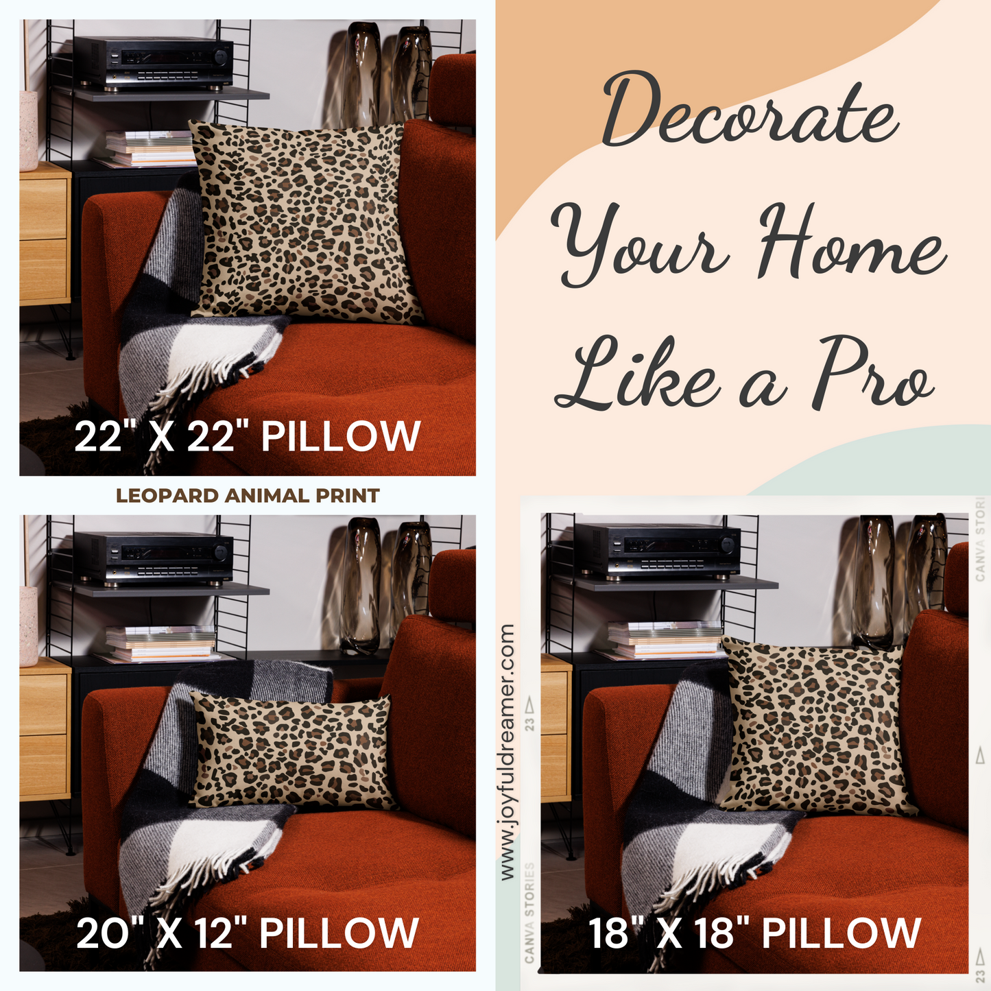 Premium Pillow | 18″×18″, 20″×12″, 22″×22″ | Leopard Animal Print