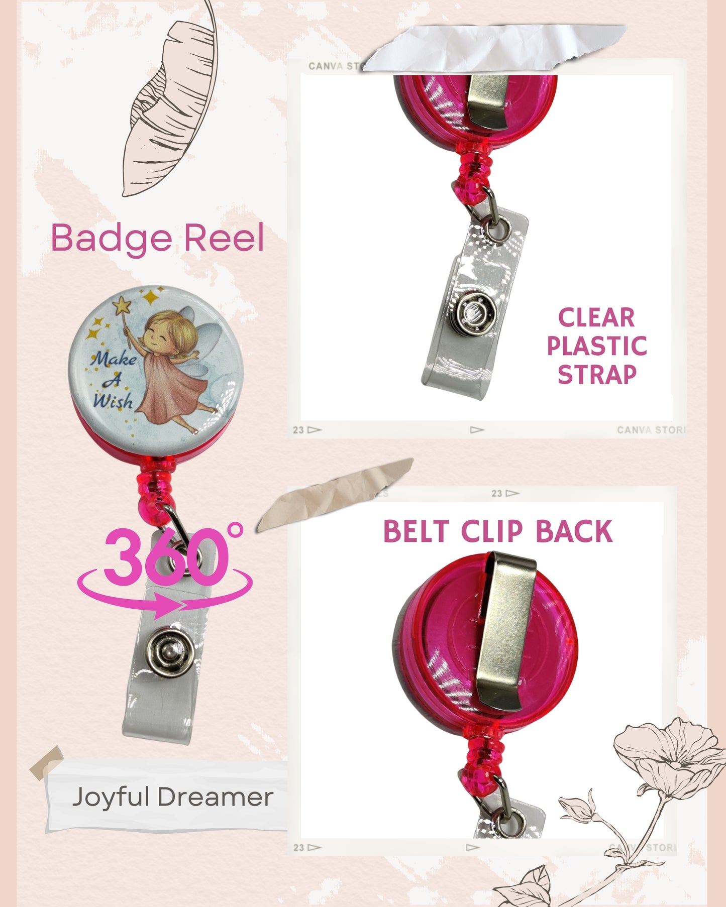 Retractable Badge Reel ID Name Holder with Belt Clip | Fantasy Fairy Themed