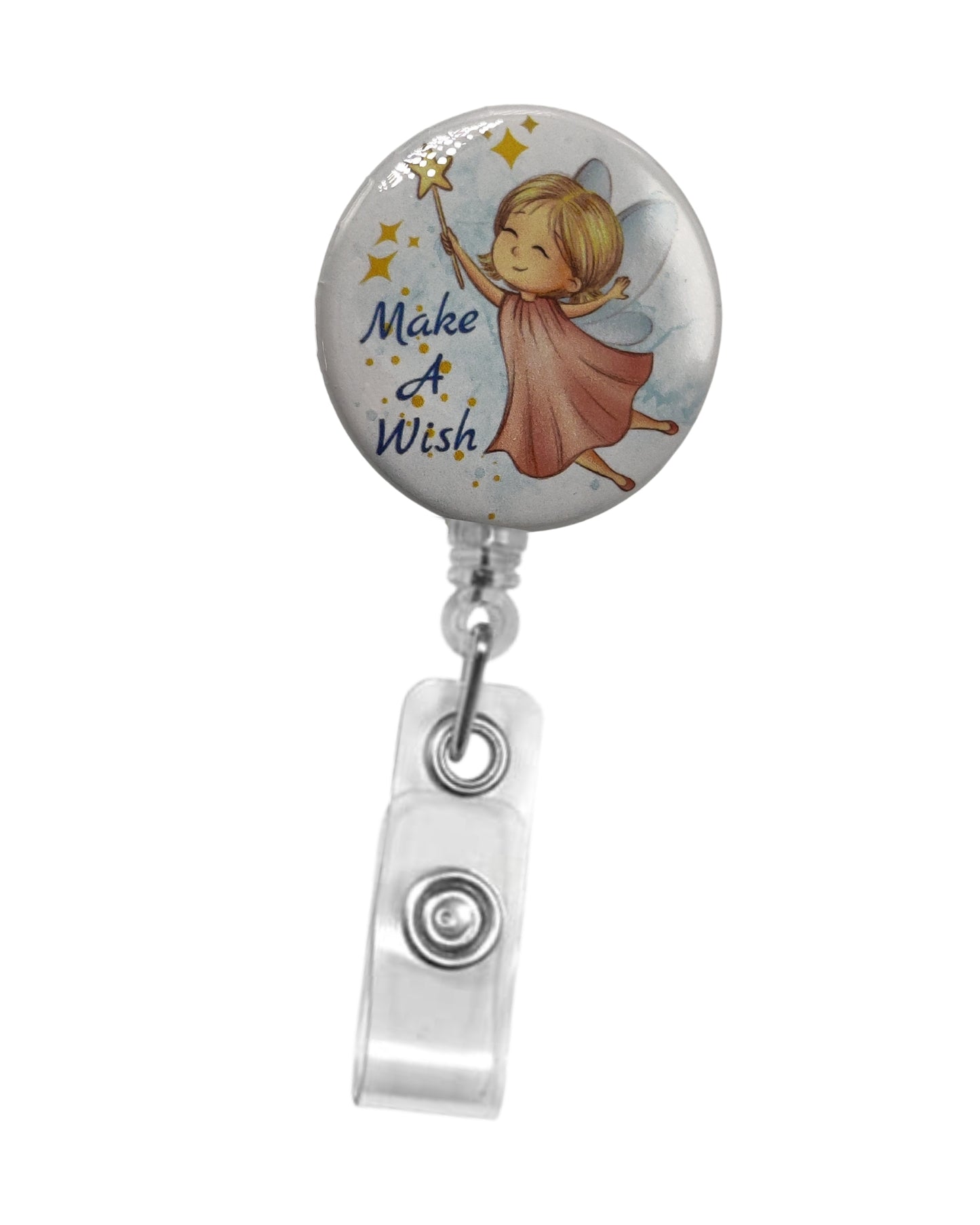 Retractable Badge Reel ID Name Holder with Bulldog Alligator Clip | Angel Fairy