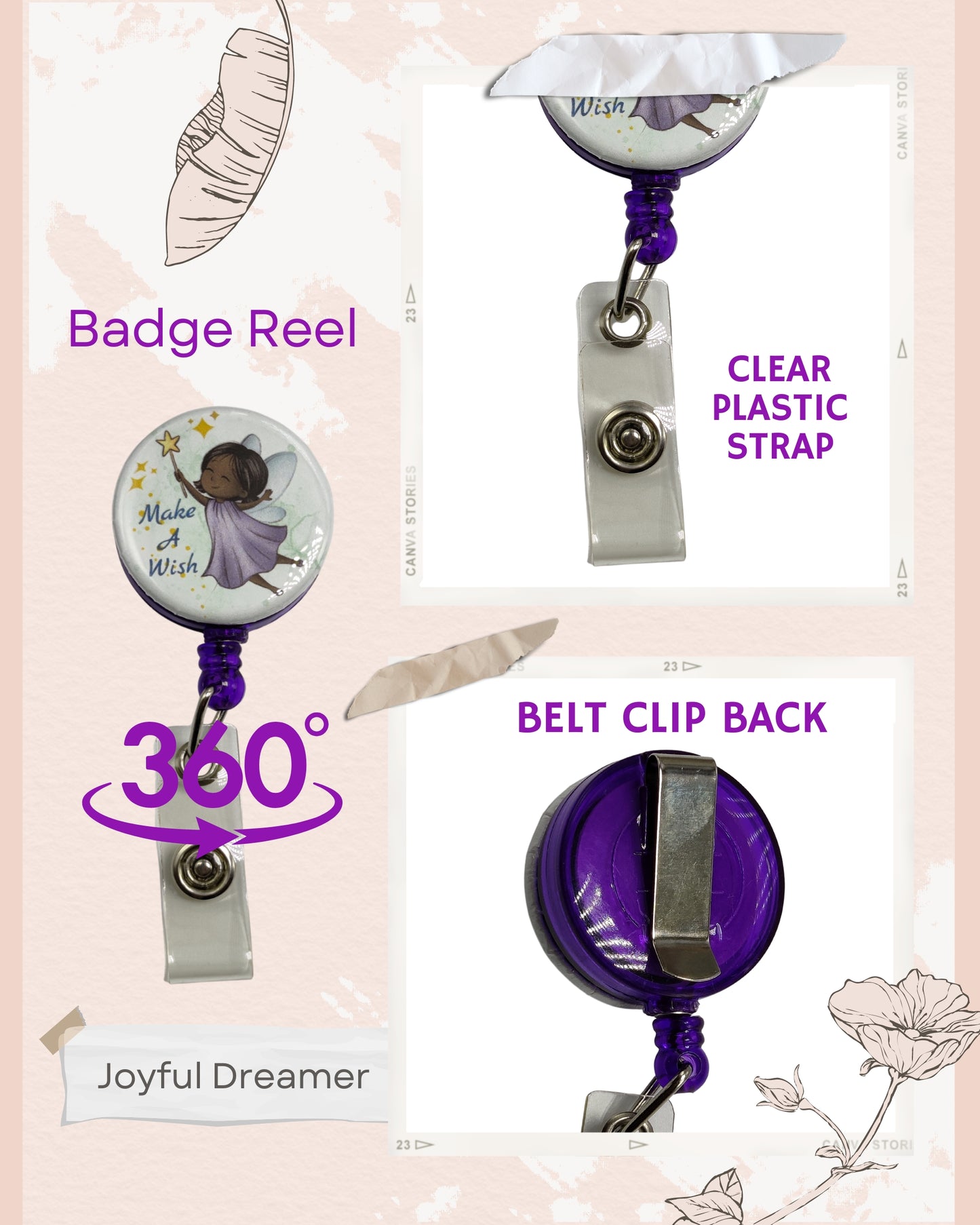 Retractable Badge Reel ID Name Holder with Belt Clip | Fantasy Fairy Themed