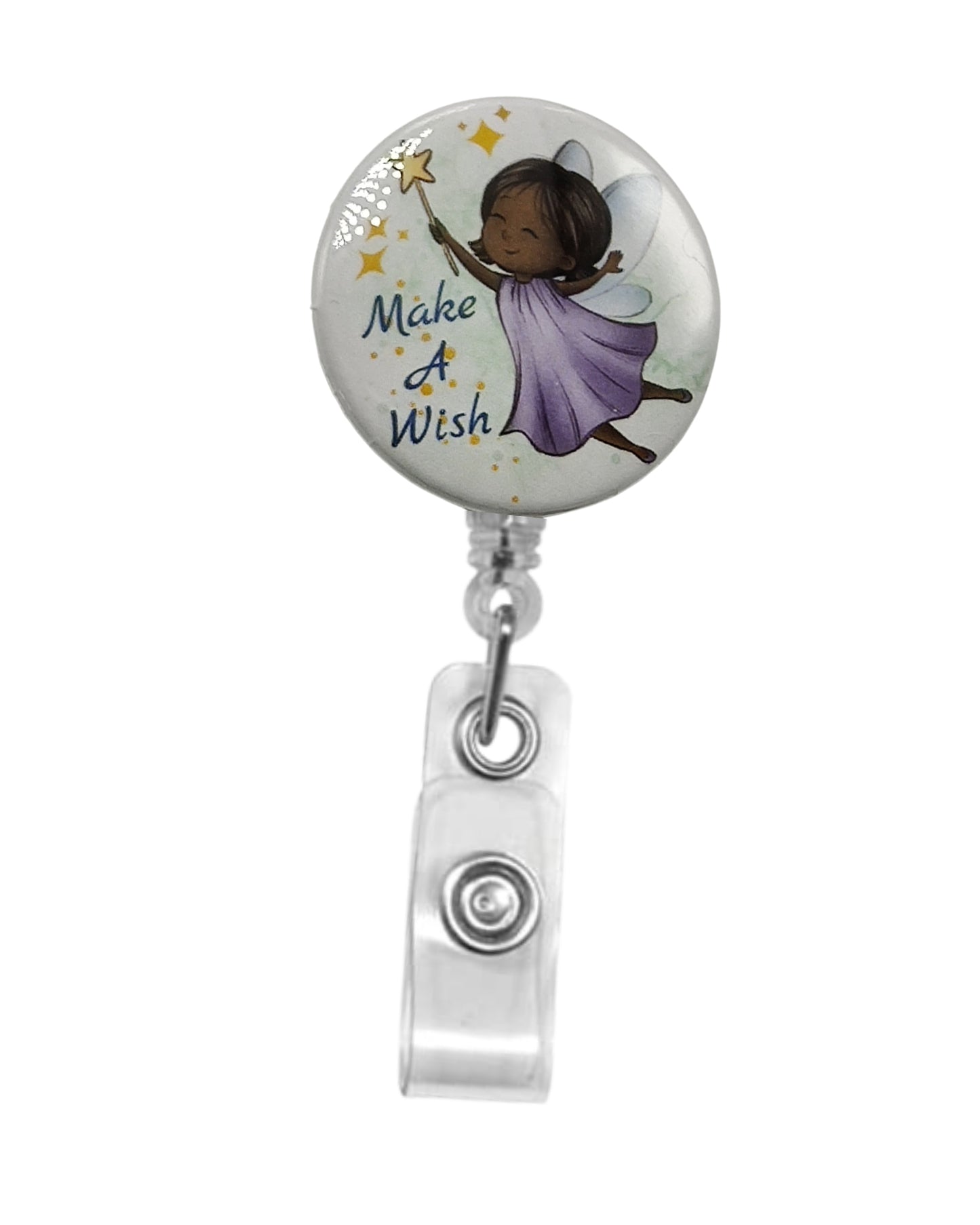 Retractable Badge Reel ID Name Holder with Bulldog Alligator Clip | Angel Fairy