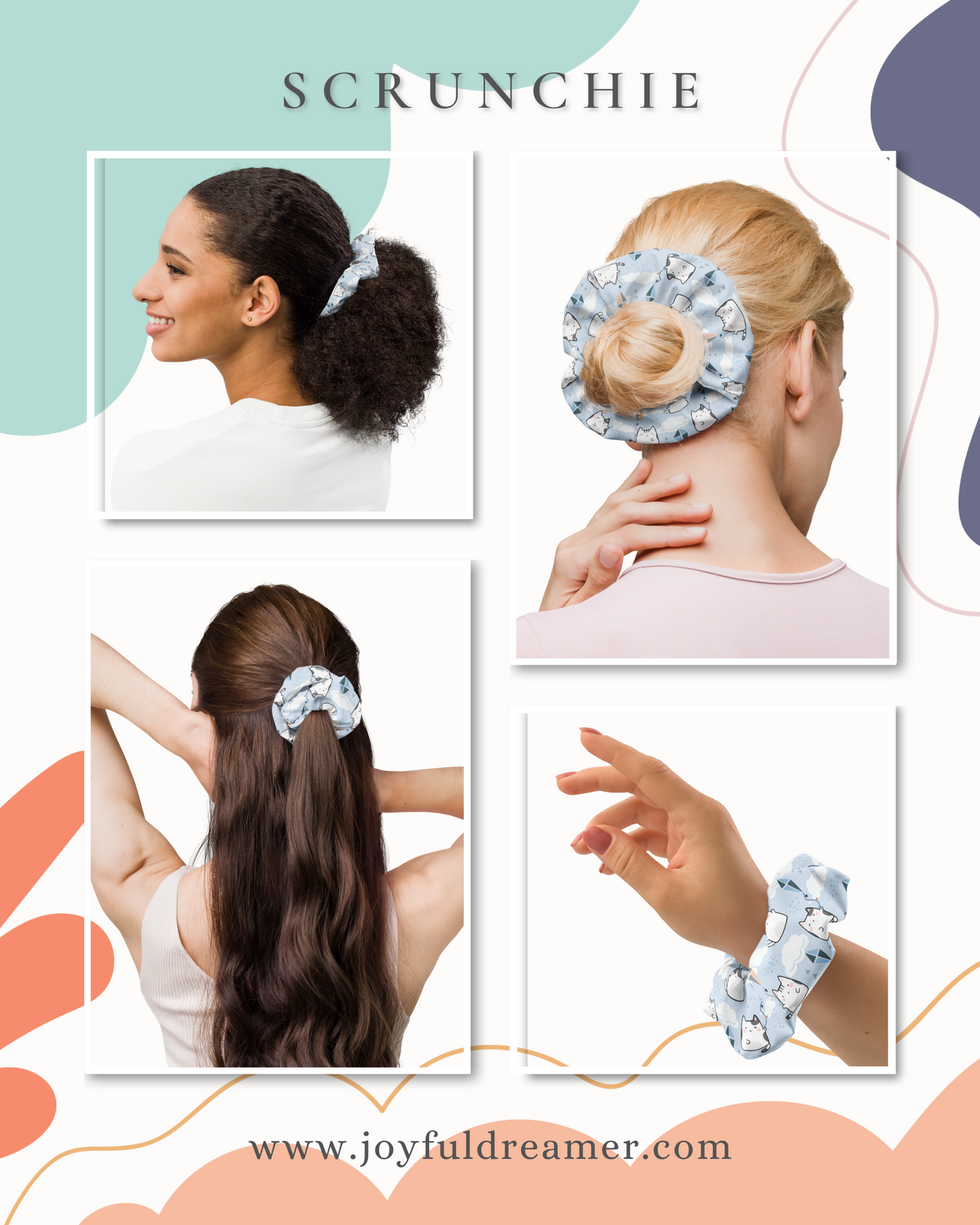 Scrunchie | Cute Cats Cloud Kit LightBlue Background