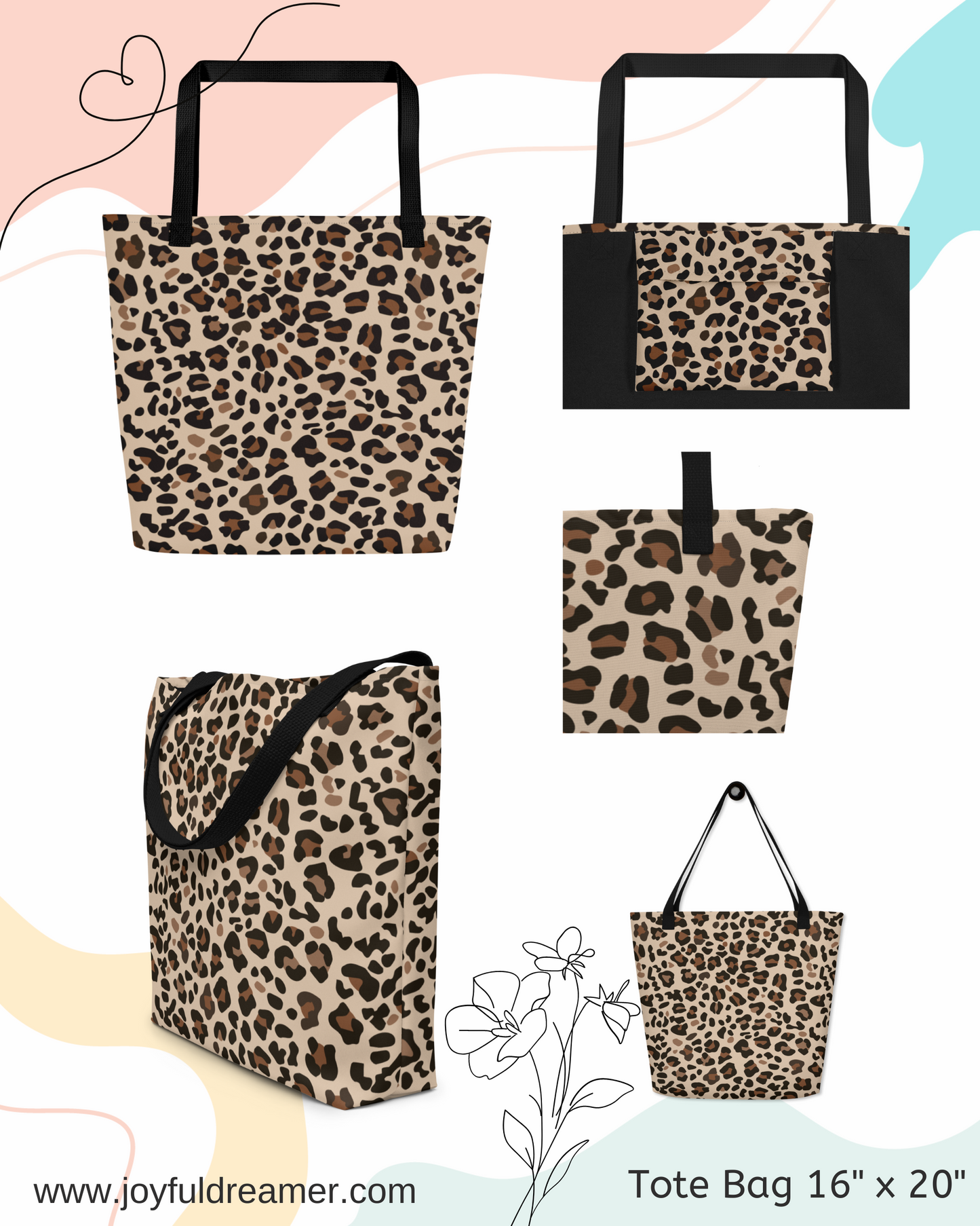 Large Tote Bag 16" x 20" | Leopard Animal Print