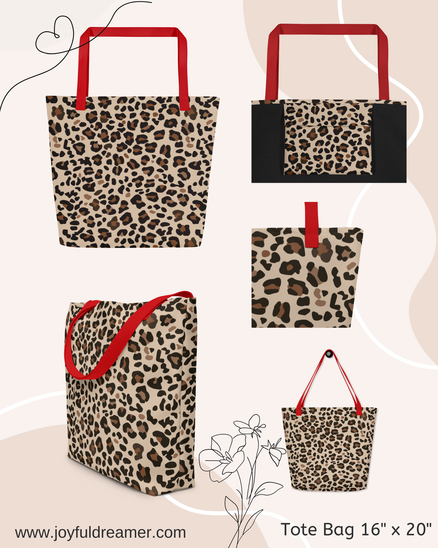 Large Tote Bag 16" x 20" | Leopard Animal Print