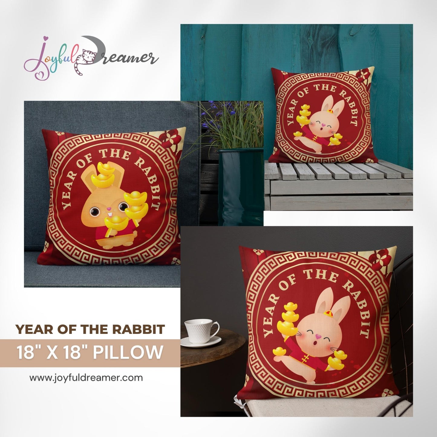 Premium Pillow | 18″×18″, 20″×12″, 22″×22″ | Year of the Rabbit 1 | Chinese Zodiac Sign