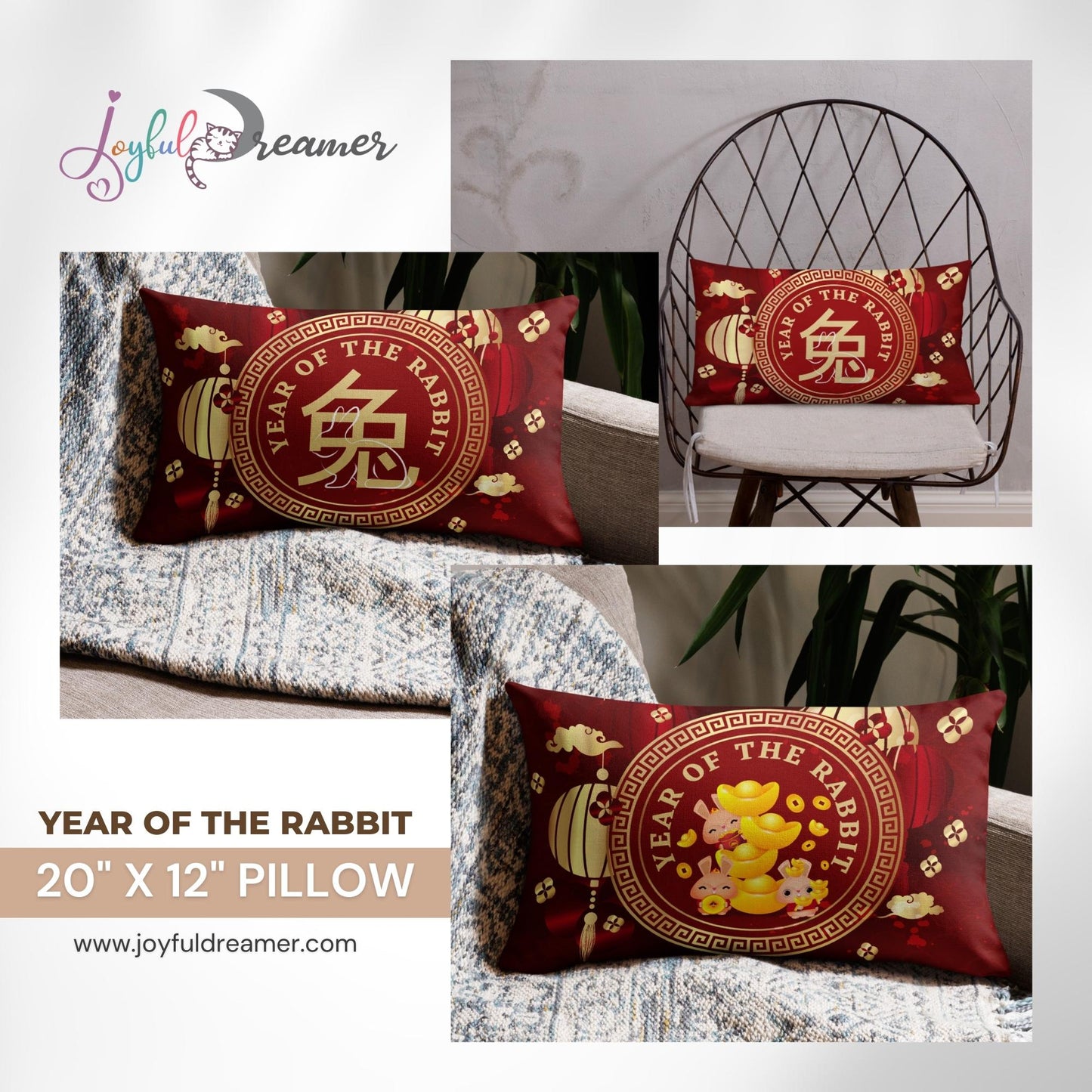 Premium Pillow | 18″×18″, 20″×12″, 22″×22″ | Year of the Rabbit 2 | Chinese Zodiac Sign