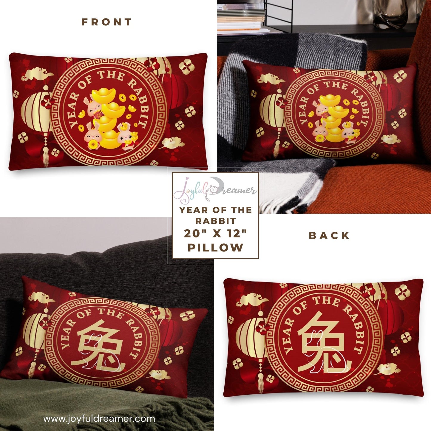 Premium Pillow | 18″×18″, 20″×12″, 22″×22″ | Year of the Rabbit 2 | Chinese Zodiac Sign