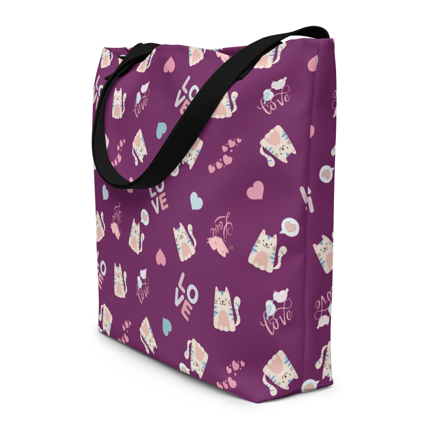 Large Tote Bag 16" x 20" | Adorable Cat Love Themed