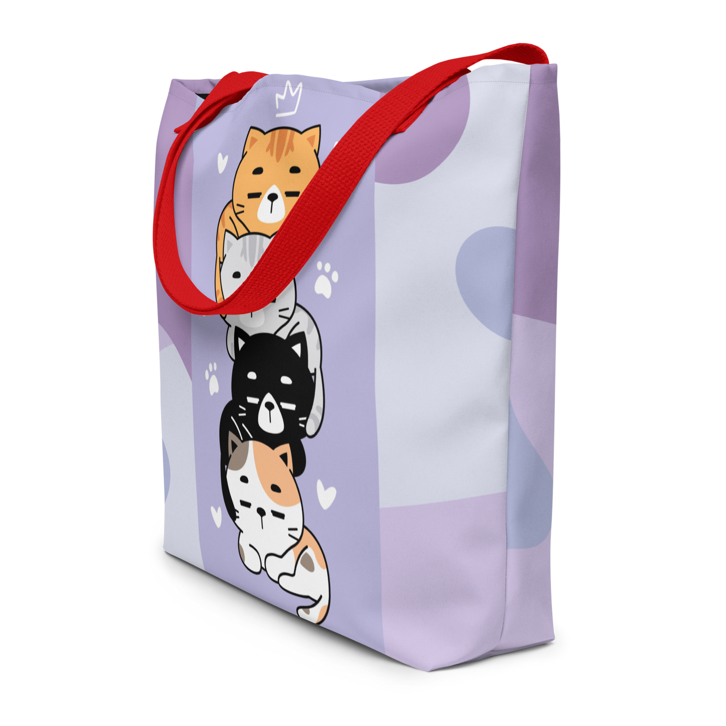 Large Tote Bag 16" x 20" | Adorable Cats Purple Themed