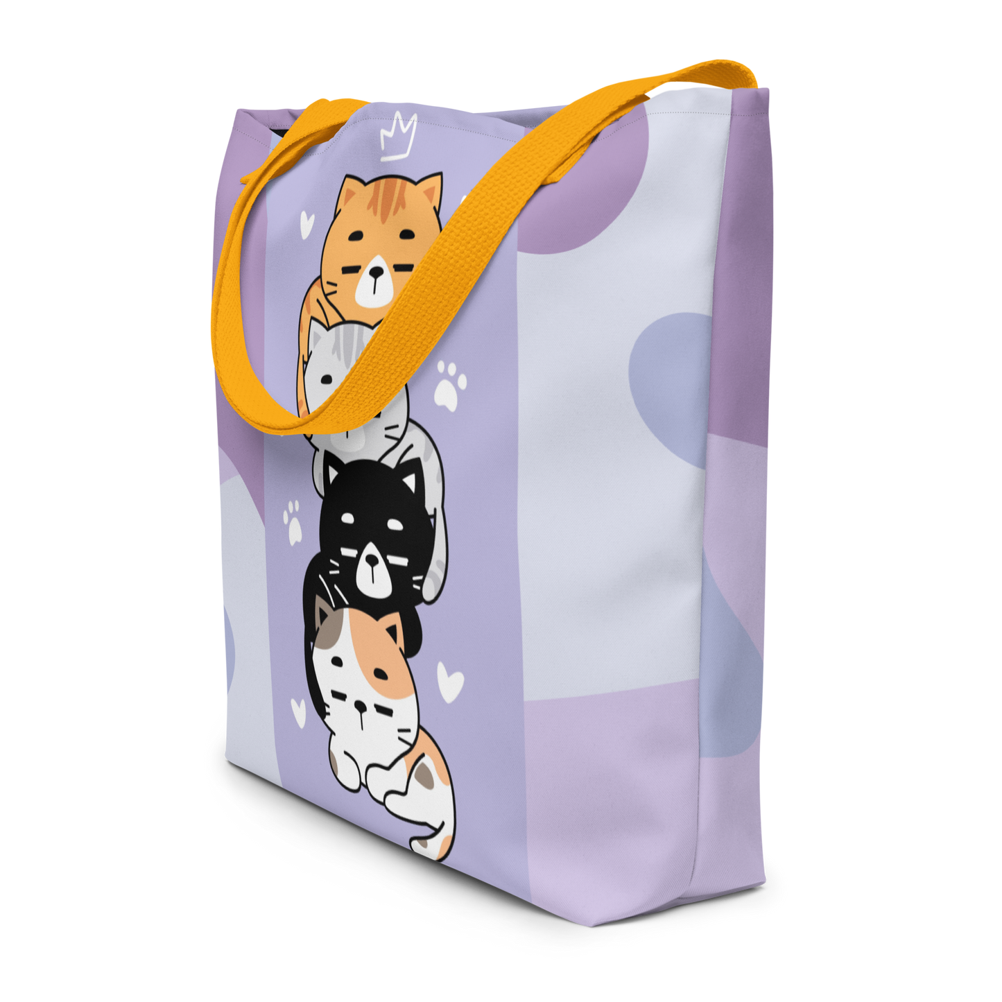 Large Tote Bag 16" x 20" | Adorable Cats Purple Themed