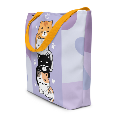 Large Tote Bag 16" x 20" | Adorable Cats Purple Themed