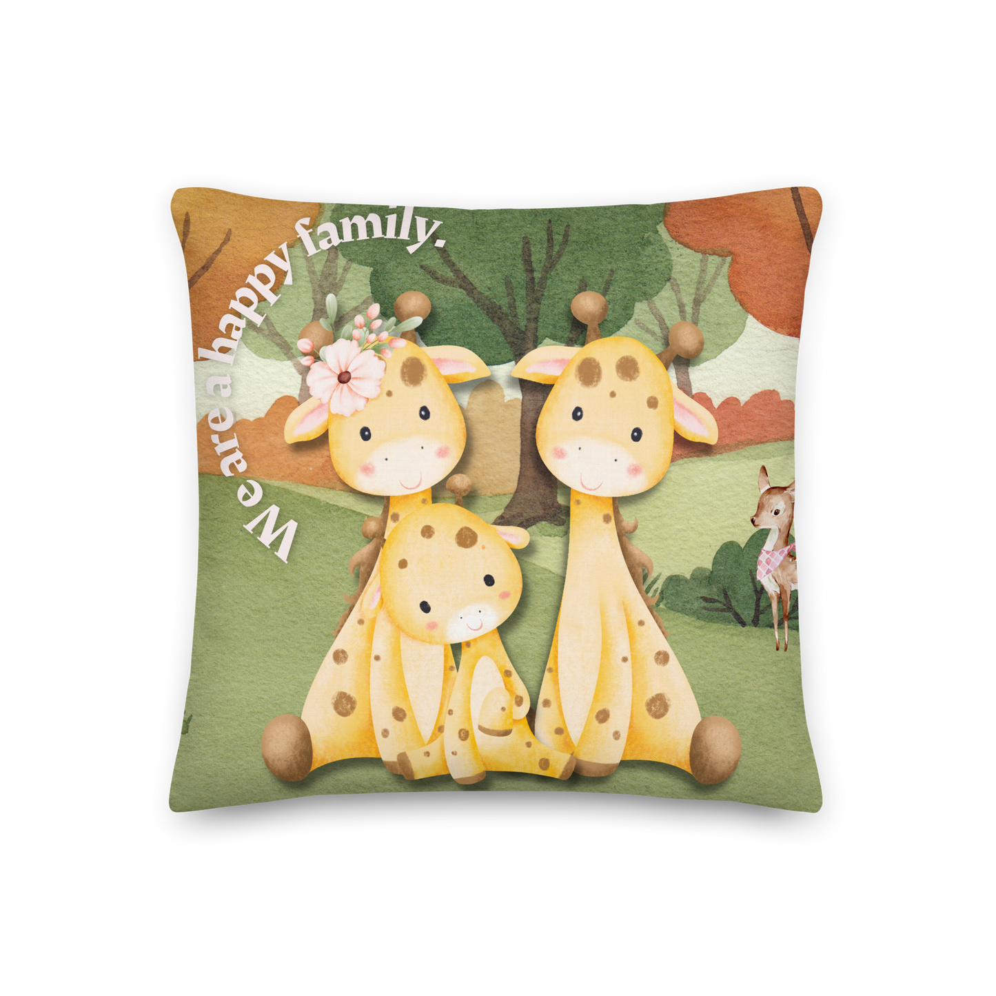 Premium Pillow | 18″×18″, 20″×12″, 22″×22″ | We are a happy family Giraffe | Animal Themed