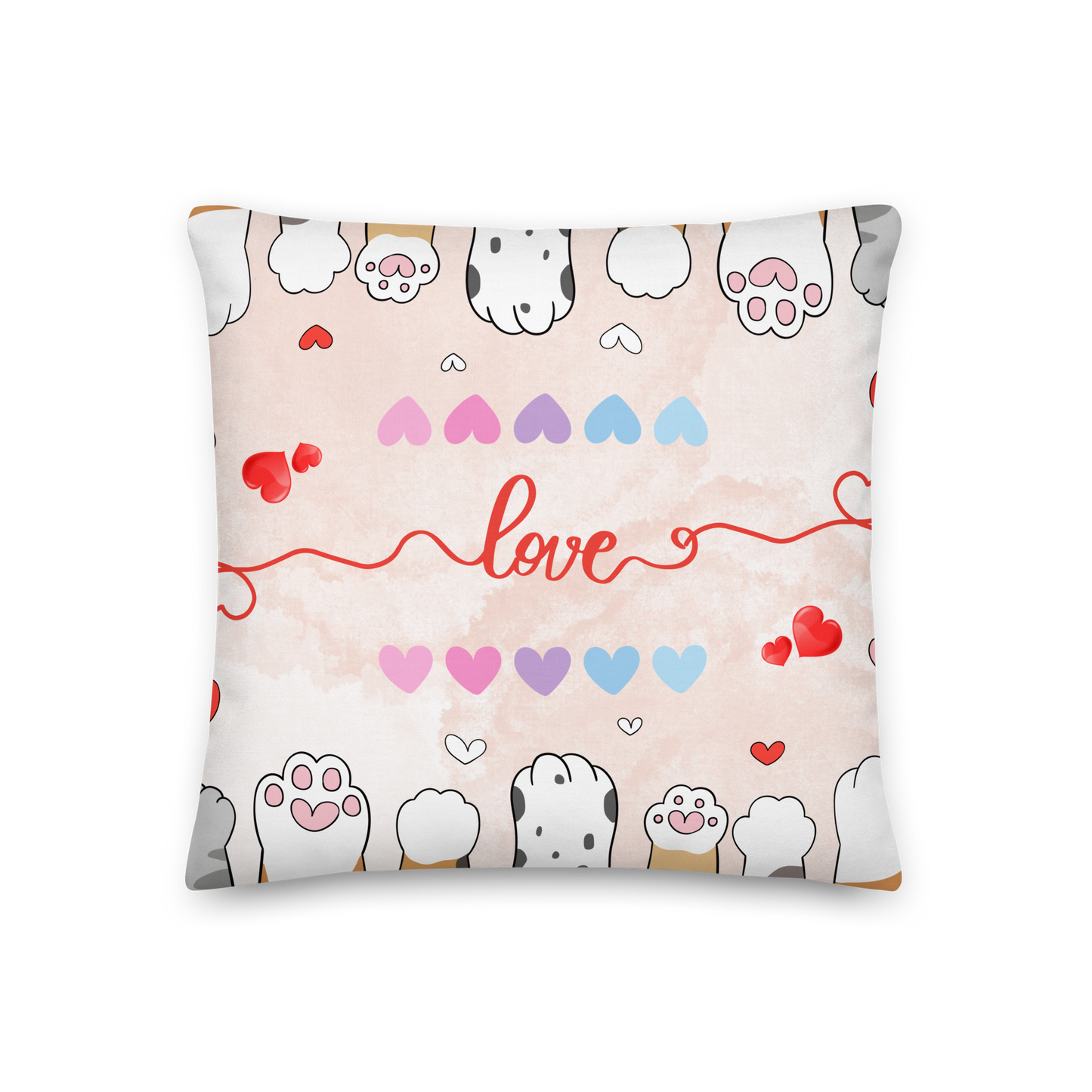 Premium Pillow | 18″×18″, 20″×12″, 22″×22″ | Paw Print Love