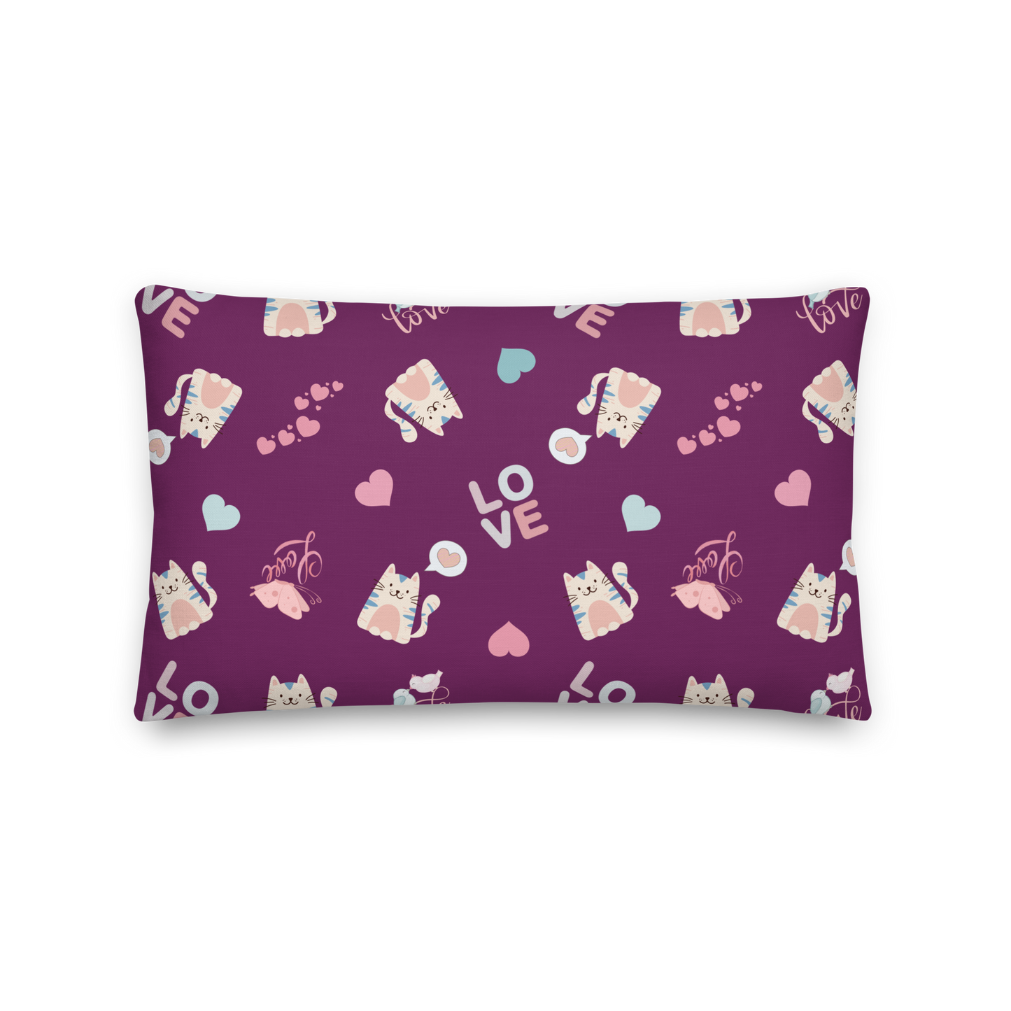 Premium Pillow | 18″×18″, 20″×12″, 22″×22″ | Adorable Cat Love Themed