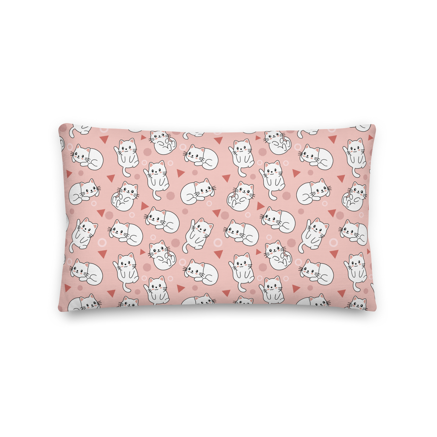 Premium Pillow | 18″×18″, 20″×12″, 22″×22″ | Pink Cute White Cat Themed