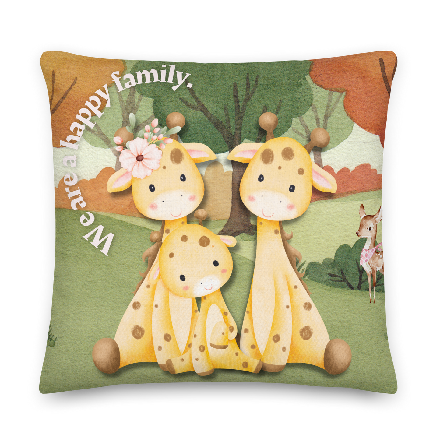 Premium Pillow | 18″×18″, 20″×12″, 22″×22″ | We are a happy family Giraffe | Animal Themed