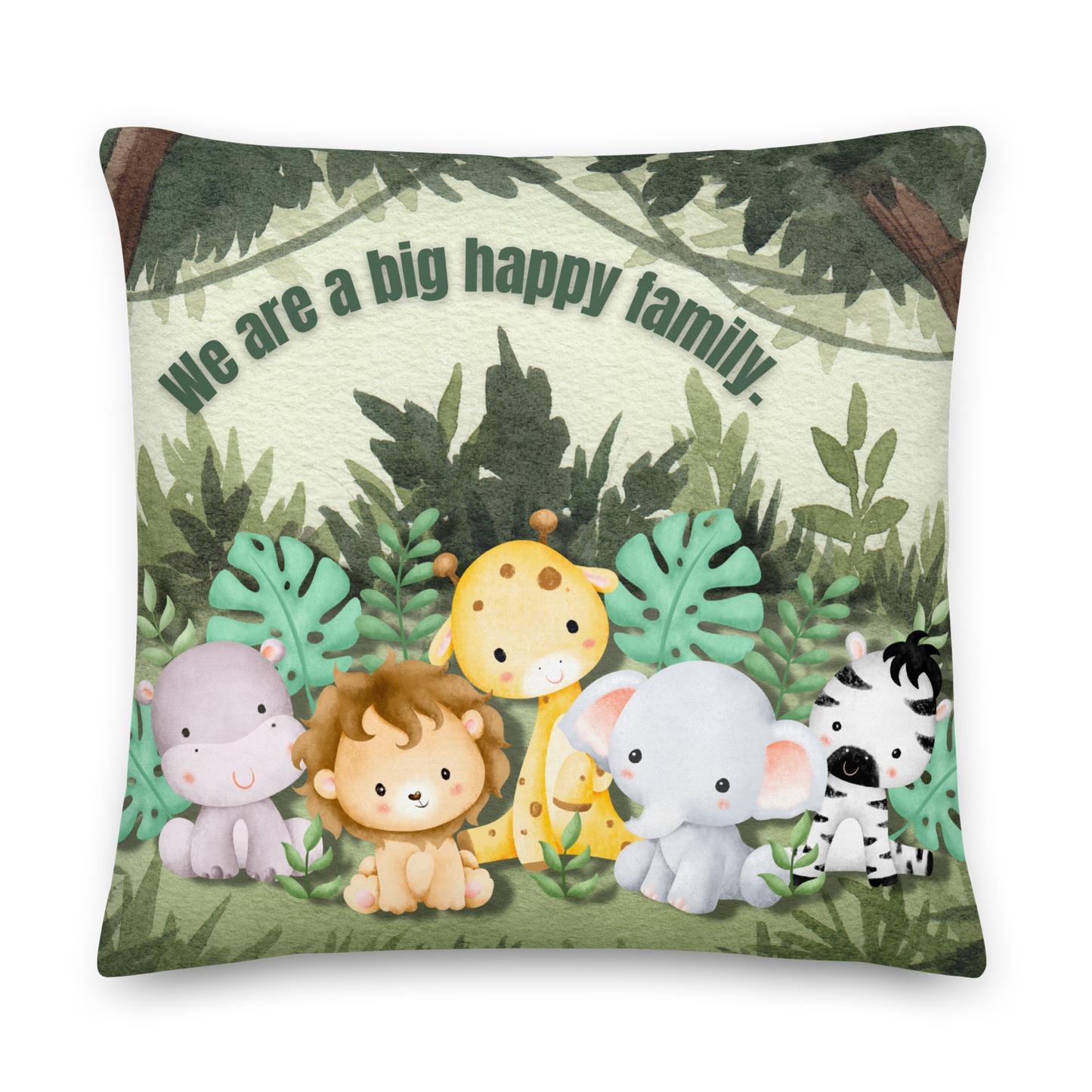 Premium Pillow | 18″×18″, 20″×12″, 22″×22″ | We are a Big Happy Family | Animal Themed