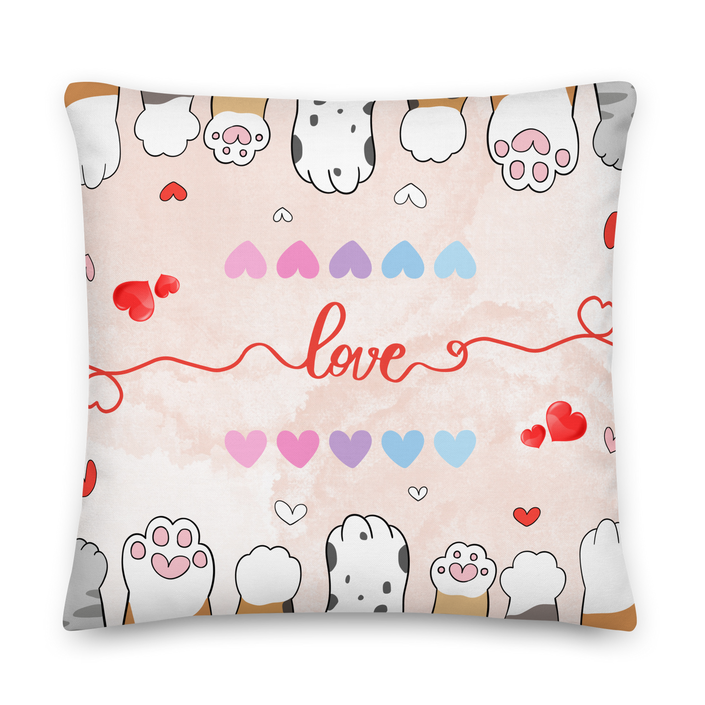 Premium Pillow | 18″×18″, 20″×12″, 22″×22″ | Paw Print Love