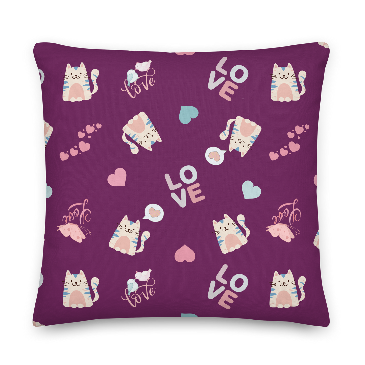 Premium Pillow | 18″×18″, 20″×12″, 22″×22″ | Adorable Cat Love Themed