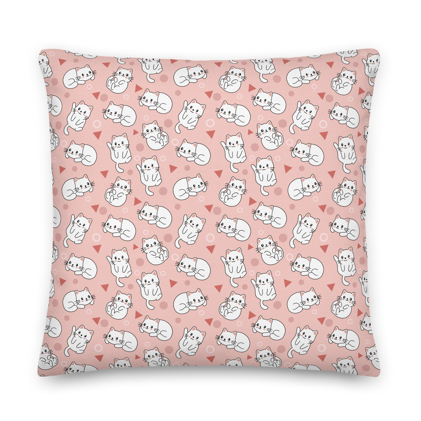 Premium Pillow | 18″×18″, 20″×12″, 22″×22″ | Pink Cute White Cat Themed