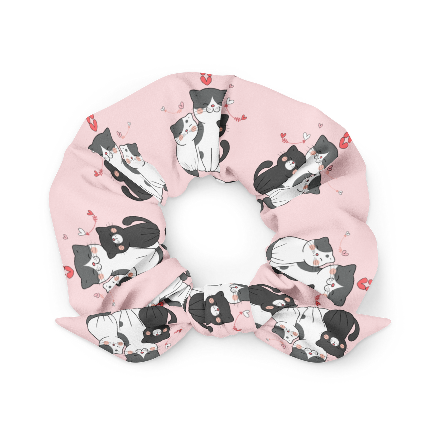 Scrunchie | Cute Cats with Hearts Pink Background