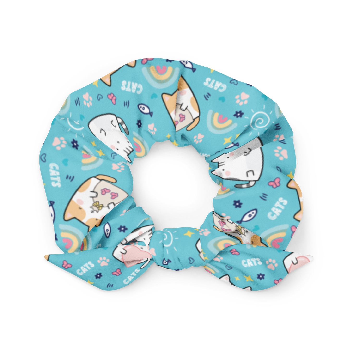 Scrunchie | Cute Cats Heart Blue Background