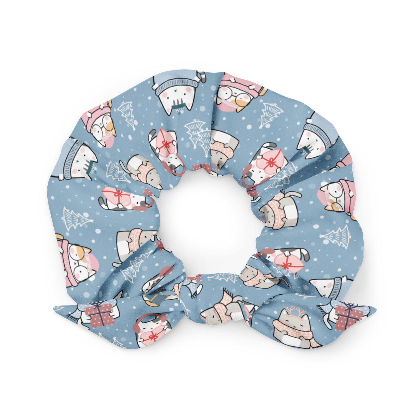 Scrunchie | Cute Cat Winter LightBlue Background