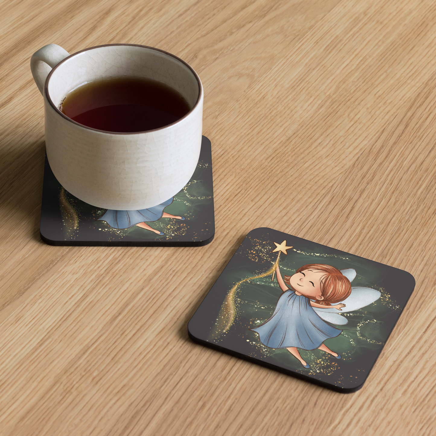 Cork-Back Coaster | Fantasy Cute Blue Fairy