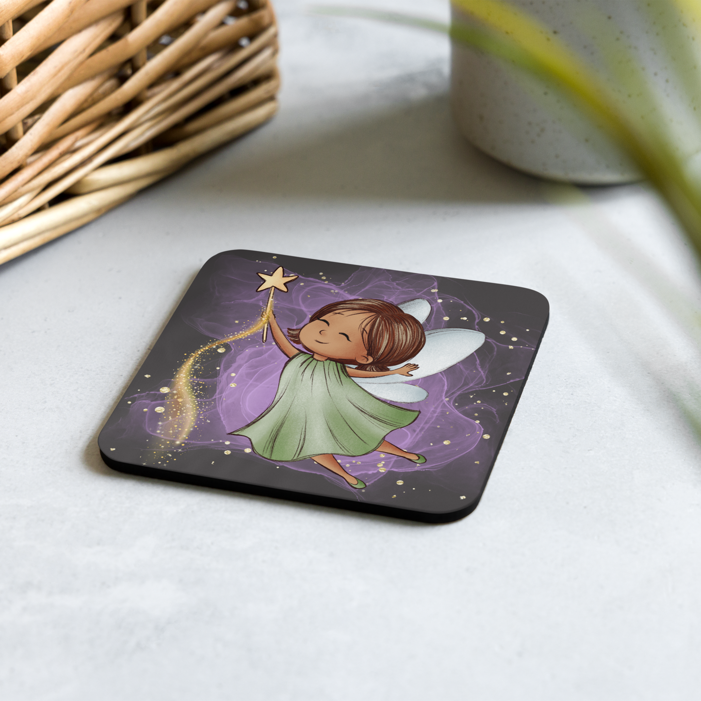 Cork-Back Coaster | Fantasy Cute Green Fairy