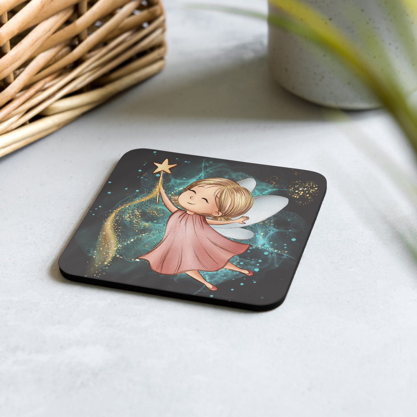 Cork-Back Coaster | Fantasy Cute Pink Fairy