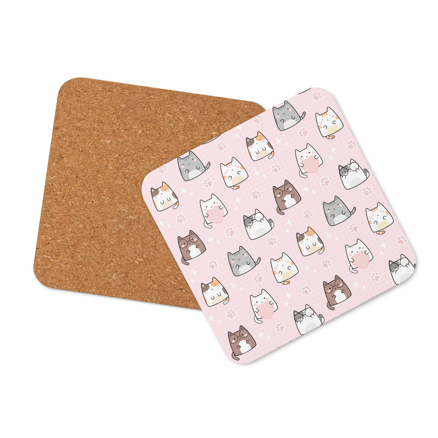 Cork-back coaster | Cute Cat with Pink Background