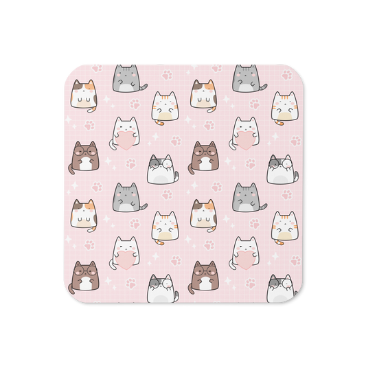 Cork-back coaster | Cute Cat with Pink Background