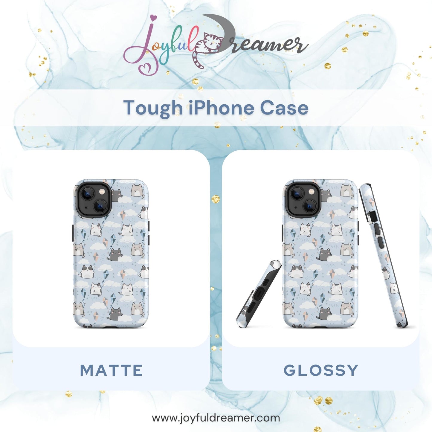 Tough case for iPhone 11, 12, 13, 14, 15 Variations | Cat Cloud Kite LightBlue Background