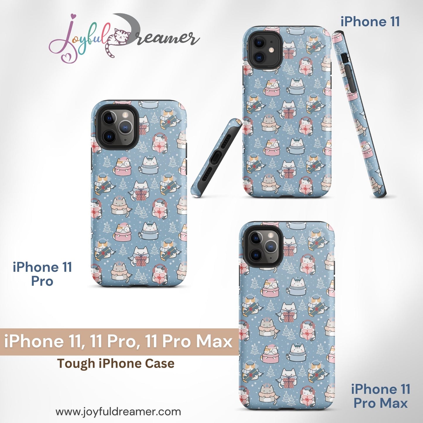 Tough case for iPhone 11, 12, 13, 14, 15 Variations | Cat Winter Blue Background