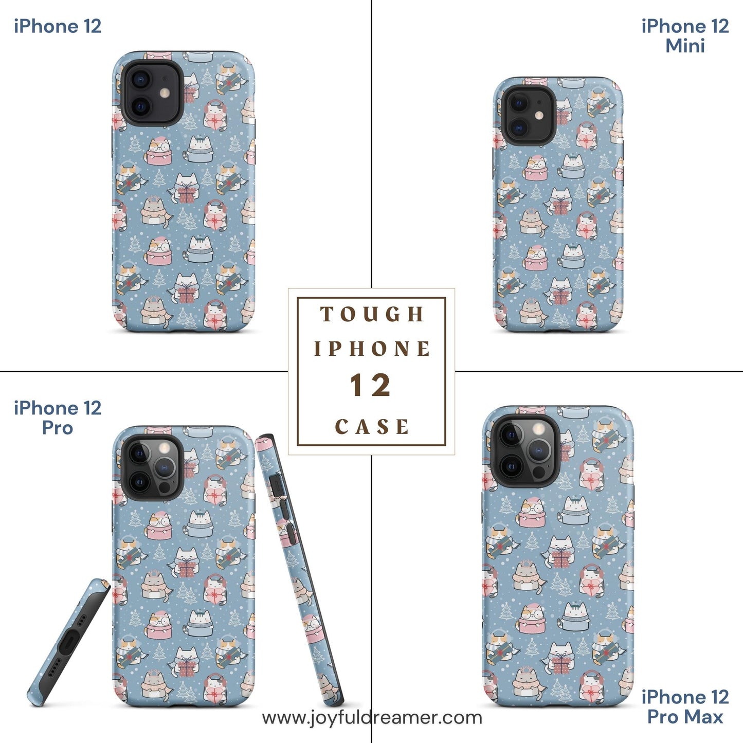 Tough case for iPhone 11, 12, 13, 14, 15 Variations | Cat Winter Blue Background