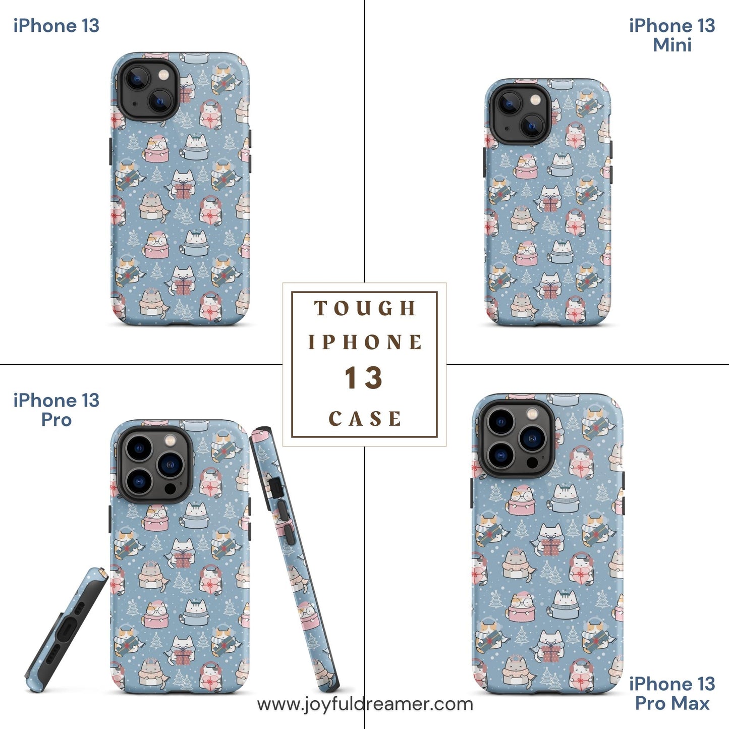 Tough case for iPhone 11, 12, 13, 14, 15 Variations | Cat Winter Blue Background